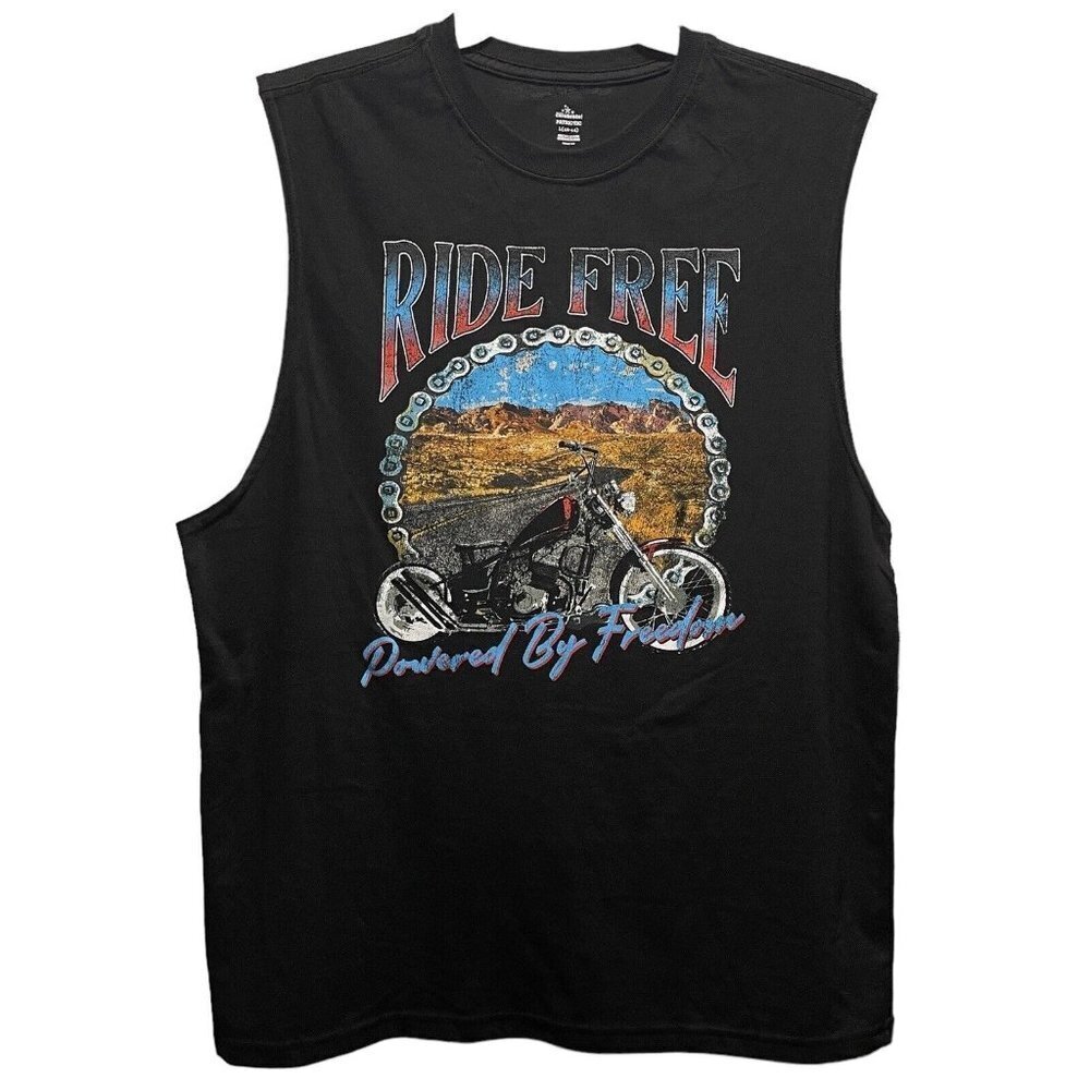 CELEBRATE PATRIOTIC Black Graphic Muscle Shirt Mens Large (42-44) Motorcycle NWT